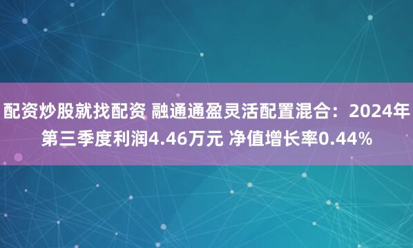 配资炒股就找配资 融通通盈灵活配置混合：2024年第三季度利润4.46万元 净值增长率0.44%
