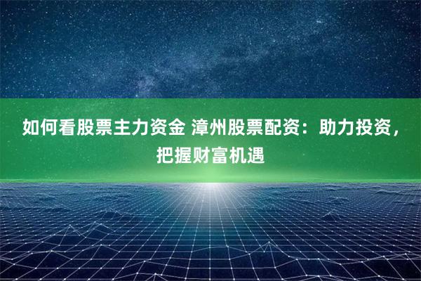 如何看股票主力资金 漳州股票配资：助力投资，把握财富机遇